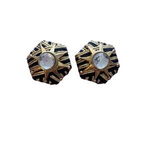 Gorgeous Vintage gold tone with center gem Ear clips